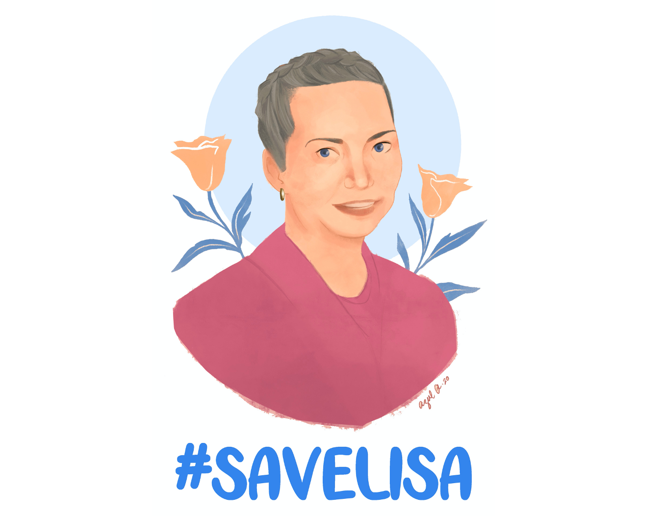a drawn portrait of a woman with the text #SaveLisa